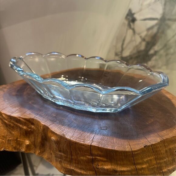 Antique Other - Indiana Glass Blue Scalloped Art Glass Bowl 10”